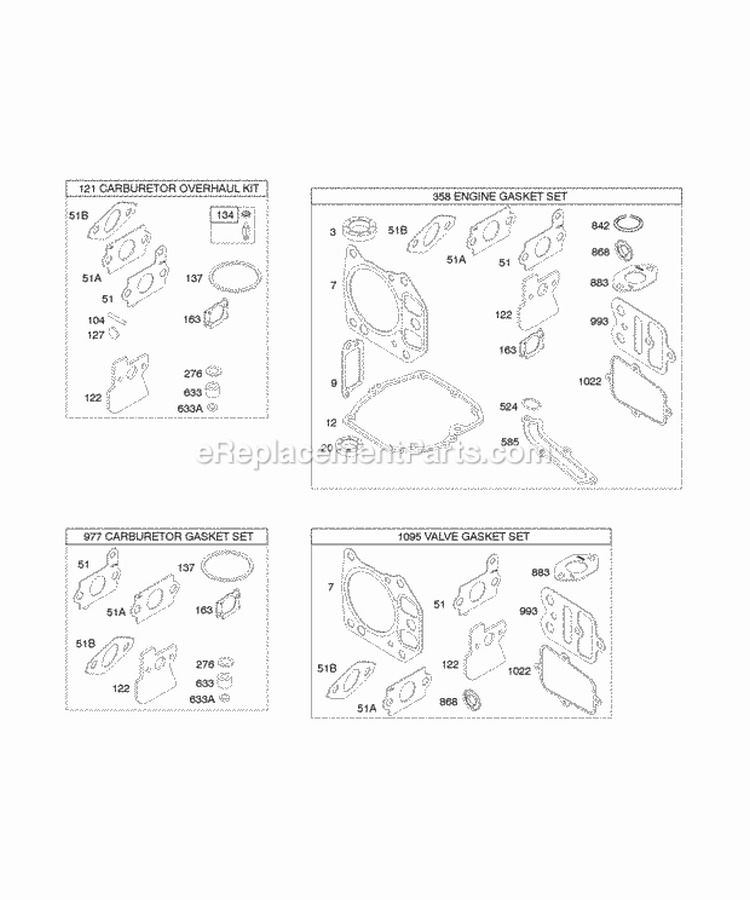 KitsGasket Sets Diagram and Parts List for 128602-0339-E1  Briggs and Stratton Engine